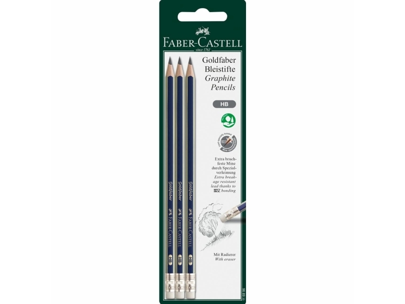 Faber-Castell 116896, Hb, Blå, Grå, Blister, 3 Stk