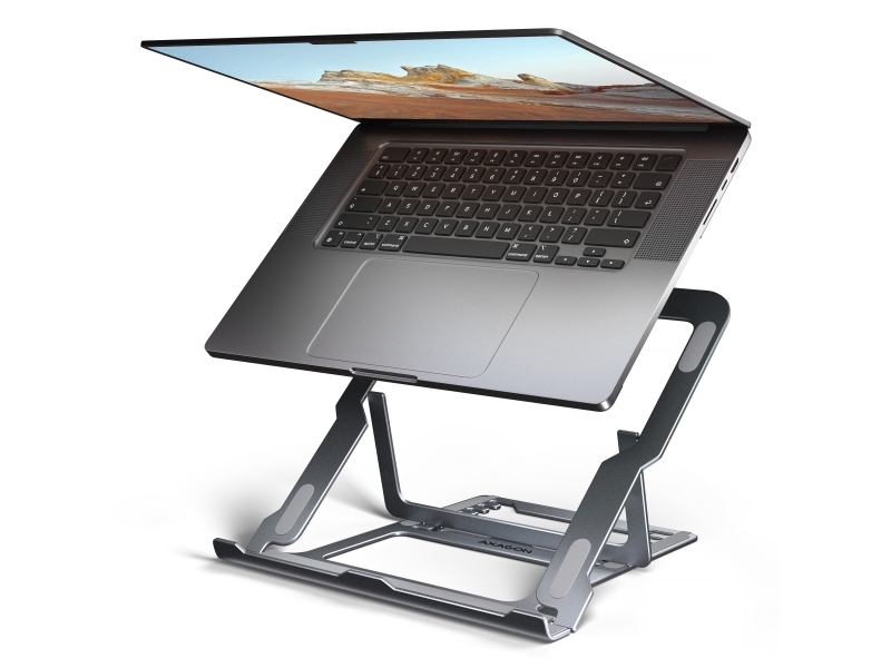 Axagon Stnd-Lag Laptop Stander, Højdejusterbar, Sammenklappelig, Aluminium, Stander Til Laptop Og Tablet, Grå, Aluminium, 25,4 Cm (10"), 43,9 Cm (17,