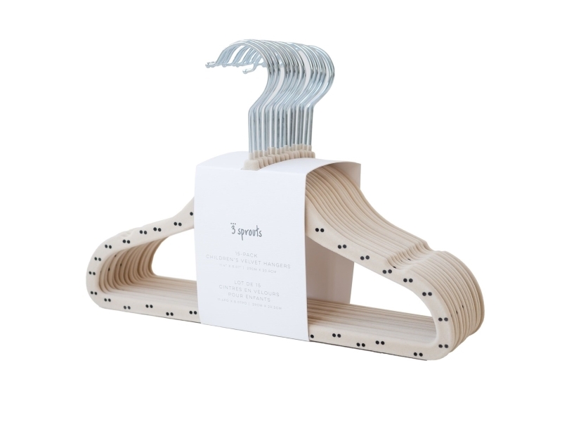 3 Sprouts - Bøjler Til Børn - Velour - 15 Stk. - Double Dot Beige