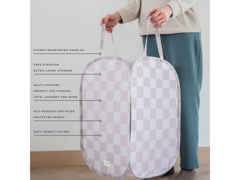 3 Sprouts Pop-Up Vasketøjskurv, Checkerboard Beige