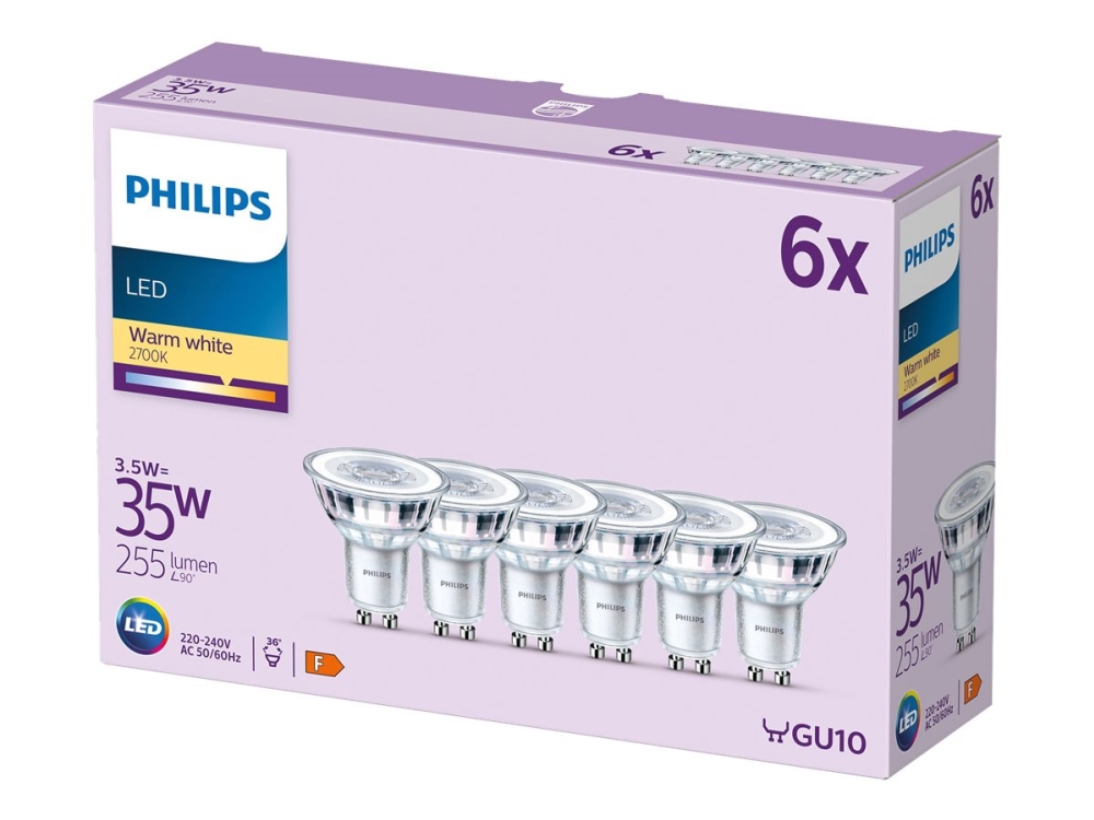 Philips Spot, 3,5 W, 35 W, Gu10, 255 Lm, 15000 H, Warmweiß