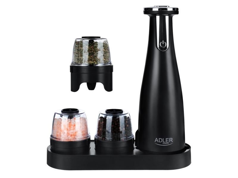Adler AD 4449B, Set med salt- och pepparkvarnar, 150 ml, Stål, Svart, Akrylnitrilbutadienstyren (ABS), Lithium, 80 mm | Bordssättning - Tillbehör för bordet - Salt och peppar | GameStuff