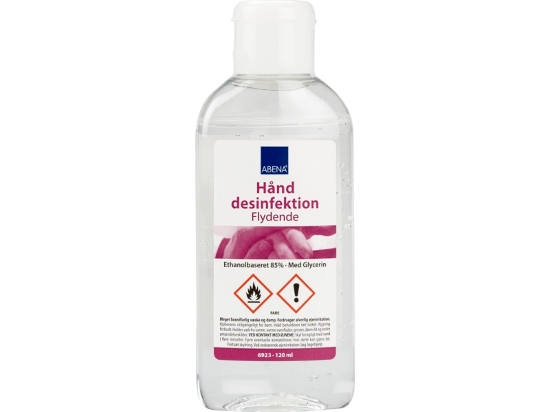 Hånddesinfektion, Abena, 120 Ml, 85% Alkohol, Med Glycerin, Flaske Med Klaplåg - (24 Stk.)