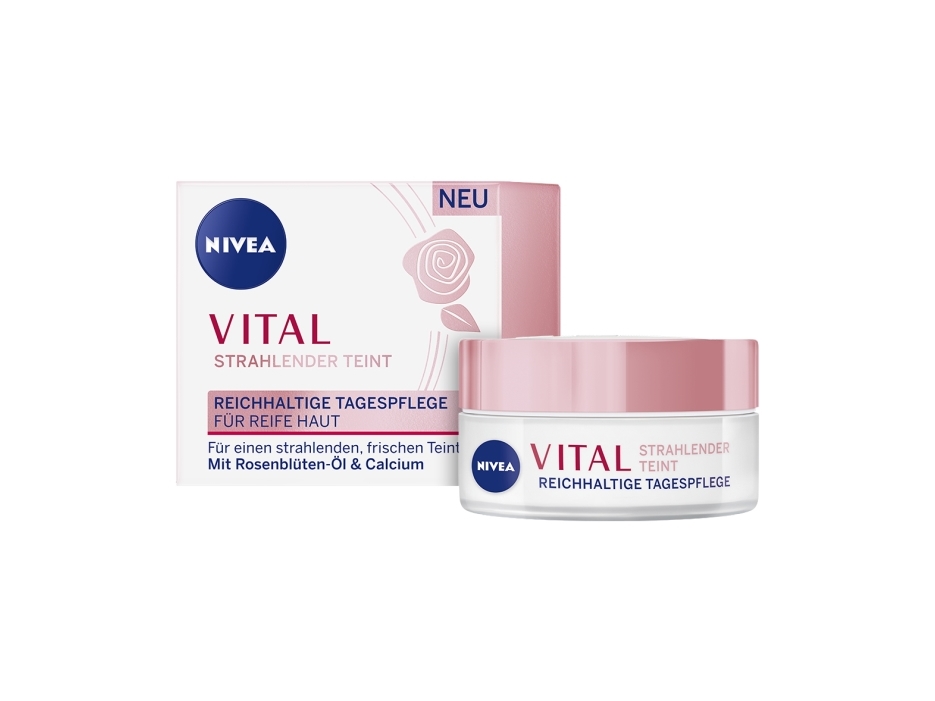 Nivea Vital Radiant Complexion Rich Day Care, Tagescreme, Frauen, Reife Haut, Gesicht, Anti-Aging, Anti-Falten, Revitalisierung, Glanz, 50 Ml