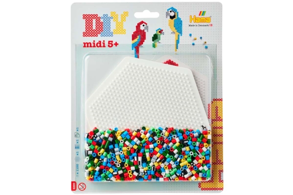 Hama 4220 - Papegøjer - Sekskant - 1.100 Diy Midi Perler + Plade