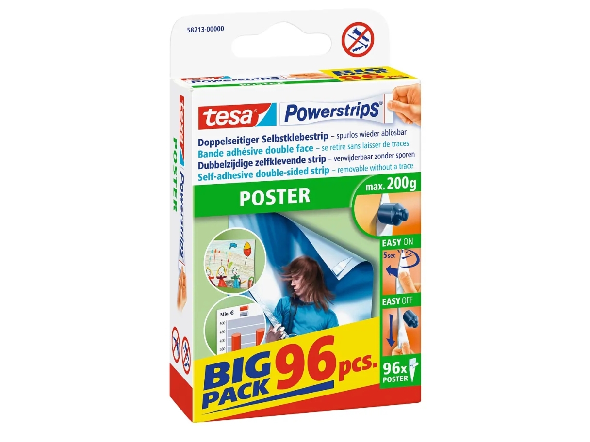 Tesa Powerstrips Poster, Haltekraft: Max. 0,2 Kg Einfache Montage Und Rückstandsfreies Ablösen Ohne (58213-00000-02)