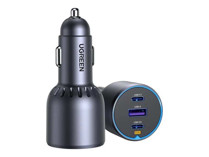 Ugreen EC703 - Bilstrømsadapter - 75 Watt - 9 A - PD/PPS, PD 3.0, QC 4.0+ - 3 output-stikforbindelser (USB, 2 x USB-C) - space grey