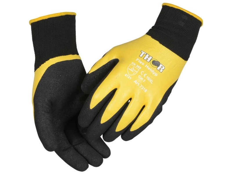 Täysin kastettu nitriilikäsine, THOR Flex Full Depth, 11, musta, lycra/nitriili/nylon - (12 kpl)