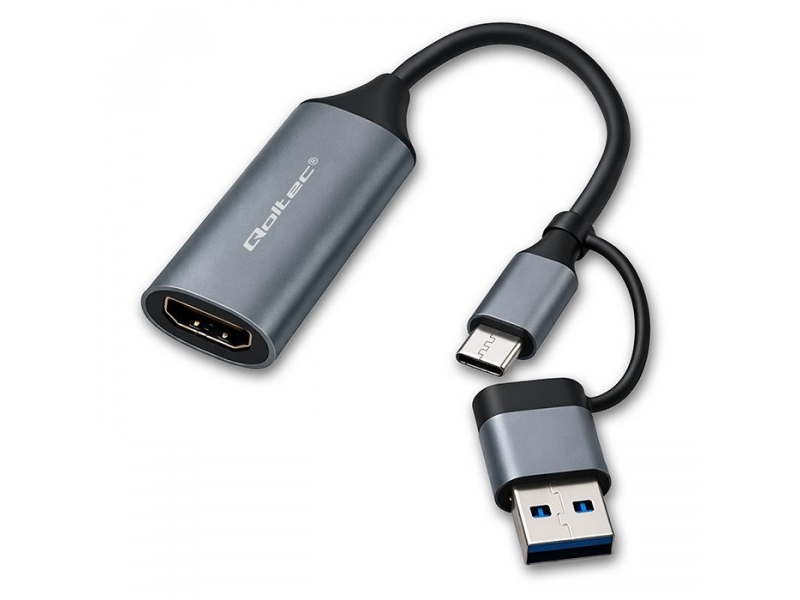 Qoltec Video-Capture-Karte | Usb-C Usb-A | Hdmi-Adapter | 4K 30Hz | Aluminium