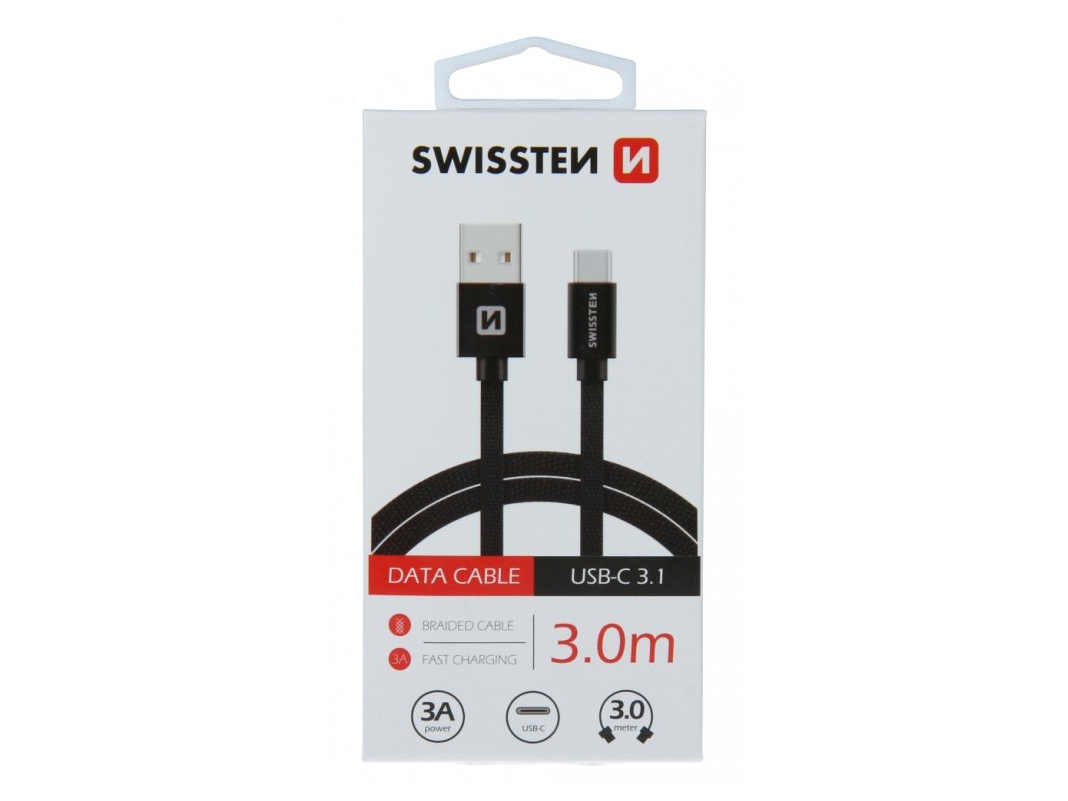 Swissten Tekstil Usb - Usb-C 3.0M Sort
