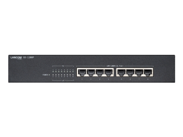 Lancom Gs-1208P, Unmanaged, Gigabit Ethernet (10/100/1000), Power Over Ethernet (Poe), Rack Mounting, 1U