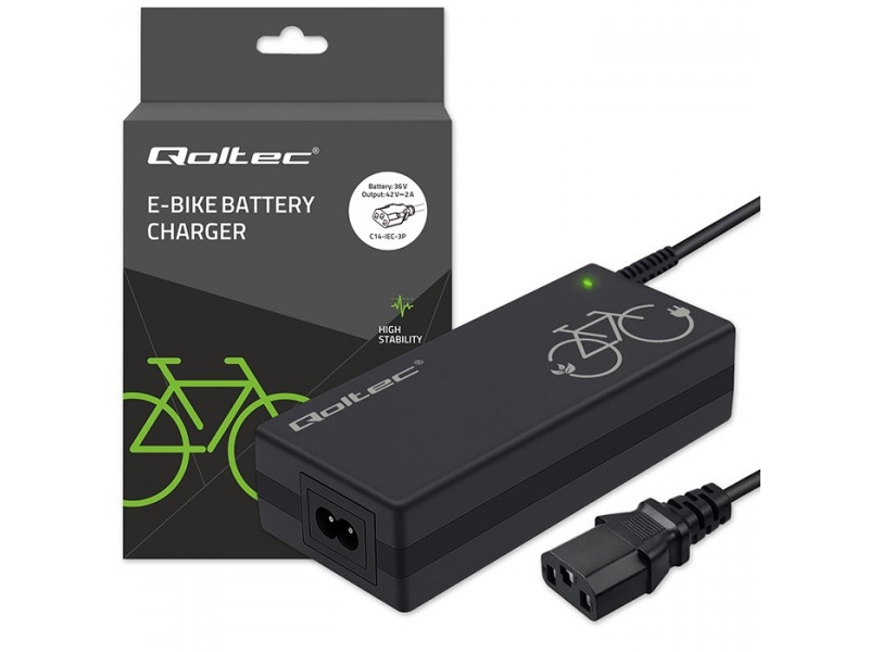 Qoltec E-Bike Ladegerät 36V | 42V | 2A | C14-Iec-3P | + Netzkabel