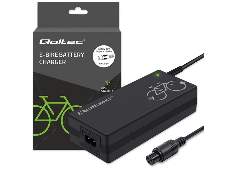 Qoltec Įkroviklis elektriniam dviračiui 36V | 42V | 2A | GX12-3Pin + maitinimo laidas
