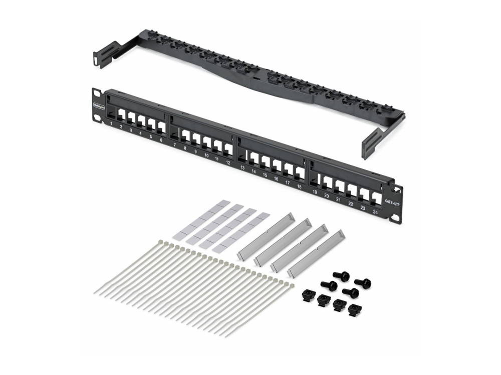 Startech - Patch-Panel - Vægmonterbar, Stativmonterbar - Cat 5E/6 - Utp - Sort - 1U - 19" - 24 Porte