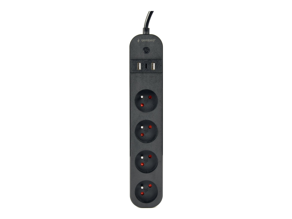 Smart Power Strip With Usb Charger And Power Metering, 4 French Sockets, Black