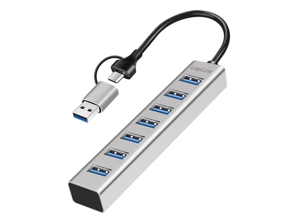 Logilink Ua0441, Usb 3.2 Gen 1 (3.1 Gen 1) Type-A + Type-C, Usb 3.2 Gen 1 (3.1 Gen 1) Type-A, 5000 Mbit/S, Grå, Aluminium, 0,15 M