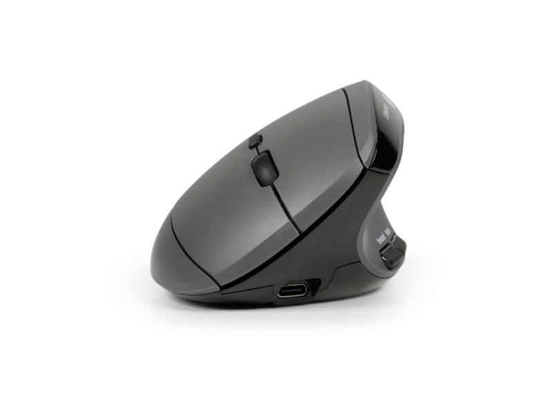 Bakkerelkhuizen Midway, Right-Hand, Vertical Design, Optical, Rf Wireless + Bluetooth + Usb Type-C, 2400 Dpi, Grey, Black