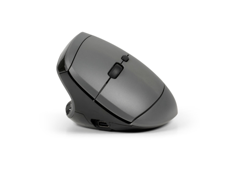 Bakkerelkhuizen Midway, Left-Hand, Vertical Design, Optical, Rf Wireless + Bluetooth + Usb Type-C, 2400 Dpi, Grey, Black