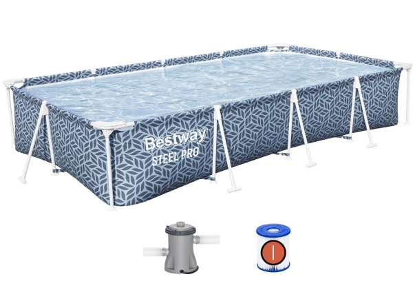 Bestway Steel Pro Rectangle Above Ground Pool Set 3.66 M X 2.01 M X 66 Cm, 4000 L, Framed Pool, Child & Adult, Grey, 22 Kg