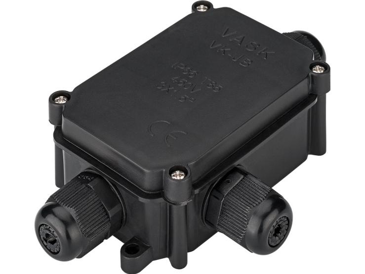 IP66 kabelsamledåse - Med 3 x PG9 forskruninger, Sort
