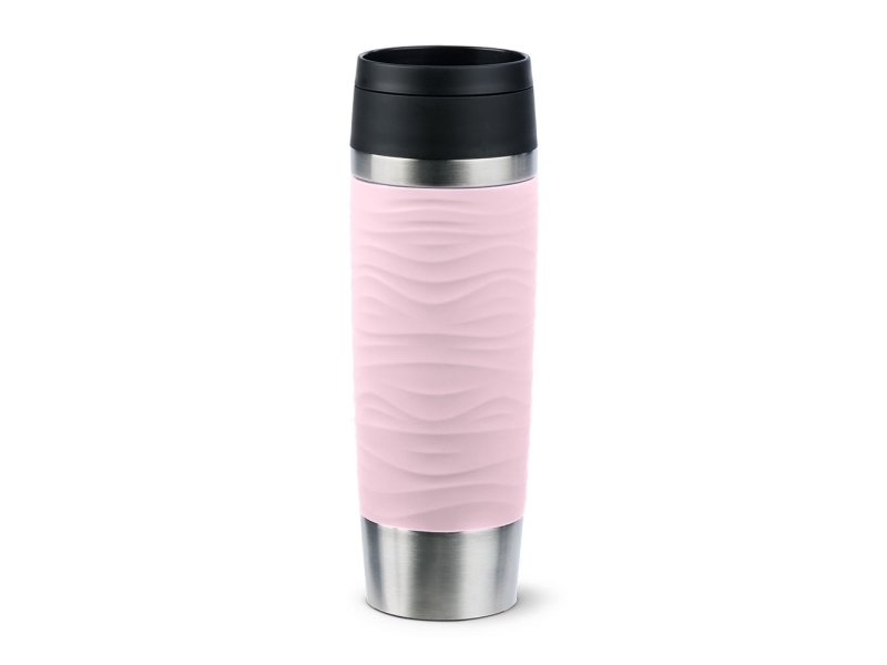 emsa vakuumkrus TRAVEL MUG Wave, 0,5 L., pastelrosa høj kvalitet, vakuumisoleret krop af rustfrit stål, kan skylles - 1 stk (N20227)