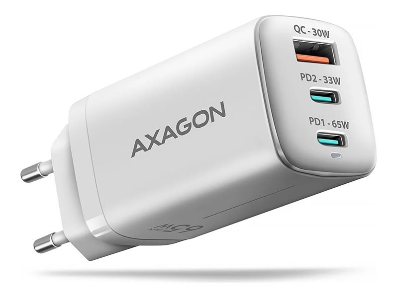 AXAGON ACU-DPQ65W - Strømforsyningsadapter - 65 Watt - 1.5 A - PD 2.0, PD 3.0, QC 2.0, QC 3.0, QC 4.0+, Huawei Fast Charge, SCP, PD/PPS, AFC, SFC, SFC 2.0, PE+, PE 2.0+ - 3 output-stikforbindelser (USB Type A, 2 x USB-C) - hvid