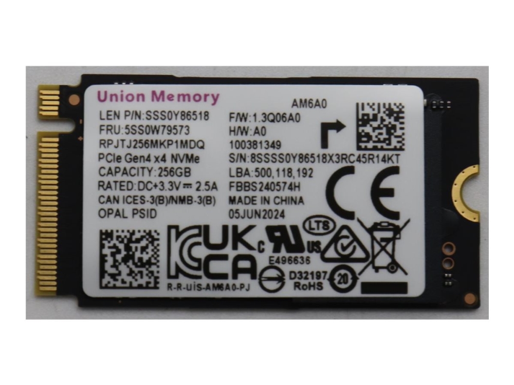 Union Memory - Ssd - Krypteret - 256 Gb - Intern - M.2 2242 - Pcie 4.0 X4 (Nvme) - Tcg Opal Encryption - Fru