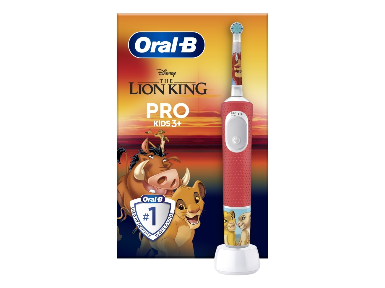 Oral-B Kids Vitalityprolionk, Barn, Roterende, Pulserende Tandbørste, Daglig Pleje, Super Sensitive, Flerfarvet, 2 Min, Rød
