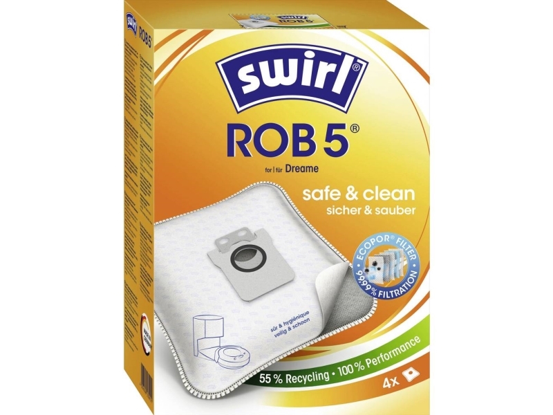 Swirl Rob 5, Støvpose, Robot Støvsuger, Hvid, Kasse, 4 Stk