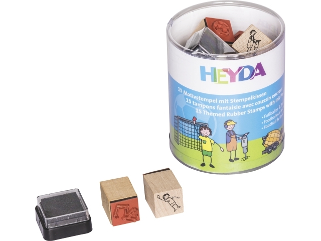 Heyda Stempelset Fußballer&Baustelle 15Er, Children''s Stamp Set, Mehrfarbig