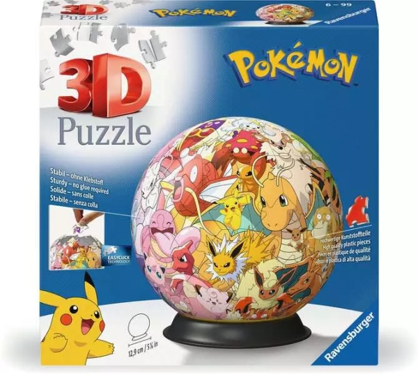 Ravensburger 3D Puzzle Ball: Pokémon - Kanto Region, 73 Stk, Tegnefilm, 6 År