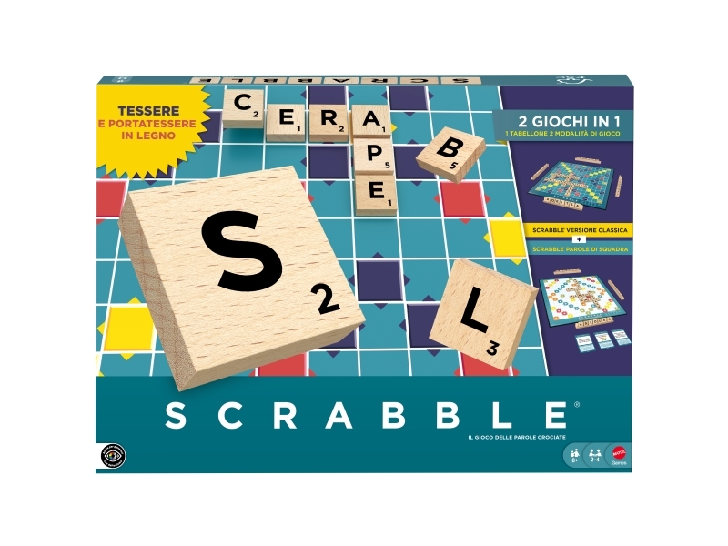 Games Scrabble Board Game Family Word Game With Wood Tiles And Racks And Two Ways To Play, Danish Edition, Board Game, Word, 8 Yr(S)