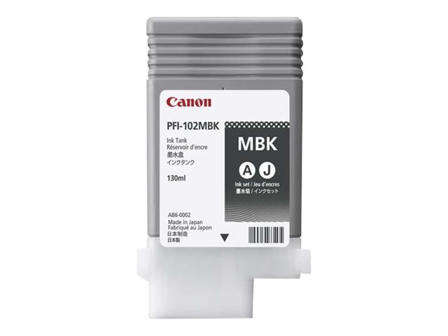 Canon Pfi-102 Mbk - 130 Ml - Mat Sort - Original - Blækbeholder - For Imageprograf Ipf510, Ipf610, Ipf650, Ipf655, Ipf750, Ipf755, Ipf760, Ipf765, Lp