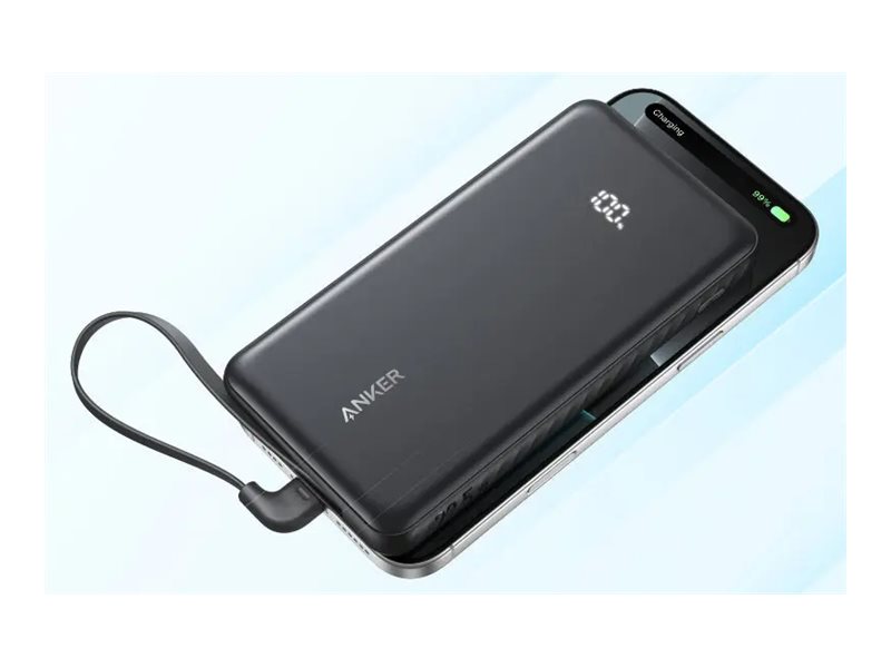 Anker Zolo A110d - Powerbank - Indbygget Usb-C Kabel, Ccc-Certificeret - 10000 Mah - 37 Wh - 22.5 Watt - 3 A - Fast Charge - 3 Output-Stikforbindelse