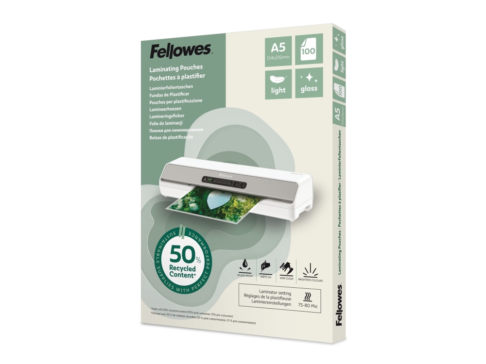 Fellowes Laminierfolie A5 Light Gloss 100Er Pack (100143440)