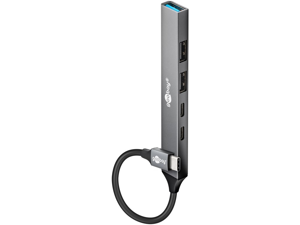 Goobay 74460, Usb 3.2 Gen 1 (3.1 Gen 1) Type-C, Usb 2.0 Type-A, Usb 3.2 Gen 1 (3.1 Gen 1) Type-A, Usb Typ-C, 5000 Mbit/S, Hellgrau, Aluminium, 0,1 M