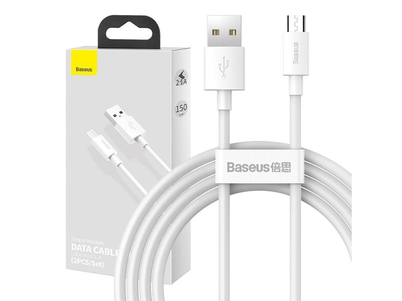 Baseus Simple Wisdom Data Cable Kit USB to Micro 2.1A (2PCS/Set) 1.5m White