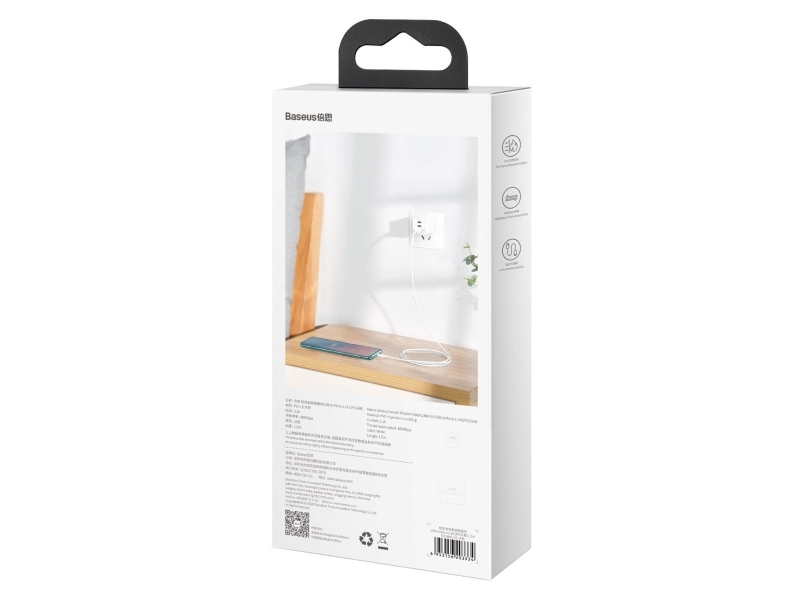 Baseus TZCAMZJ-02, 1,5 m, USB A, Micro-USB B, 0,48 Gbit/s, Hvit
