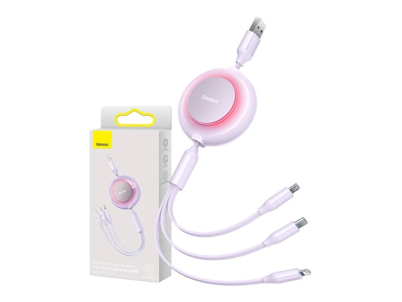 Baseus Bright Mirror 2 3-In-1 Usb Kabelis Skirtas Micro Usb - Usb-C - Lightning 3.5A 1.1M – Violetinė