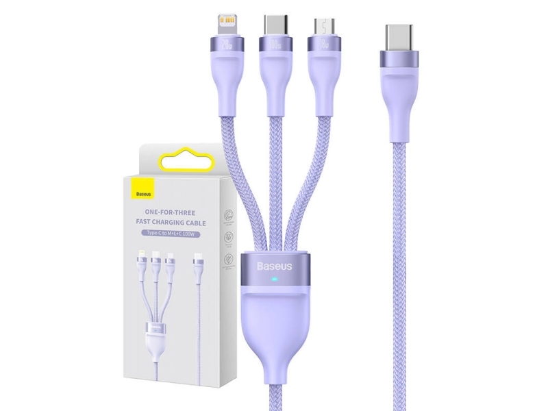 Baseus Flash Series Ii Cable Usb Type C / Usb Type A - Usb Type C / Lightning / Micro Usb 100 W 1.5 M Purple (Cass030205)