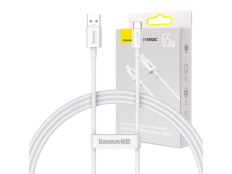 Usb-A To Usb-C Cable Baseus Superior Series, 65W, 6.5A, 1M, White Cays000902