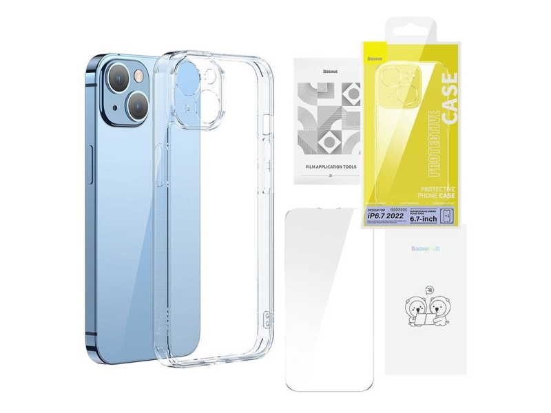 Baseus Superceramic Protective Set Transparent Glass Case And Tempered Glass For Iphone 14 Plus