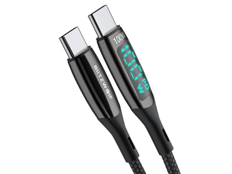Usb-C To Usb-C Cable Blitzwolf Bw-Tc23, With Display, 100W, 0.9M (Black)