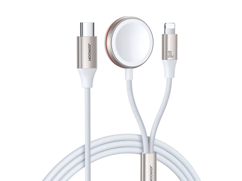 Joyroom 2 in 1 Lightning-kaapeli ja induktiivinen laturi Apple Watchille , 1,5 m, valkoinen (S-IW011)