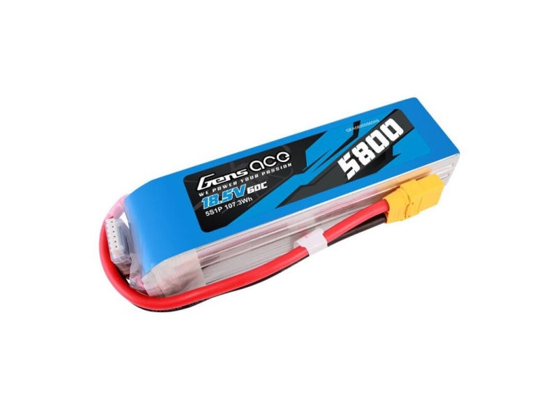 Gens ace &Tattu 5800mAh 60C 18.5V 5S1P Lipo Battery Pack with XT90 plug