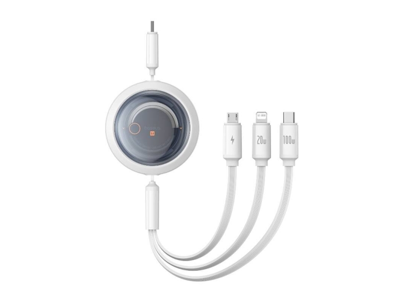 Fast Charging Cable 3In1 Baseus Free2draw Usb-C To Usb-C/Lightning/Micro 100W, 1,1M (White)