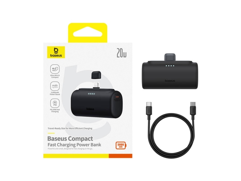 Baseus Compact Lightning powerbank 5000 mAh 20W PD svart P10068307113-00 | Tele & GPS - Batteri & Laddare - Strömförsörjningsbanker | GameStuff