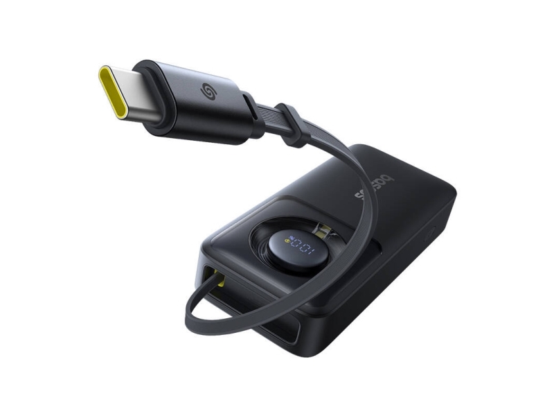 Baseus Powerbank Baseus Free2pull 10000Mah 30W Mit Usb-C Anschluss Und Einziehbarem Usb-C Kabel - Schwarz