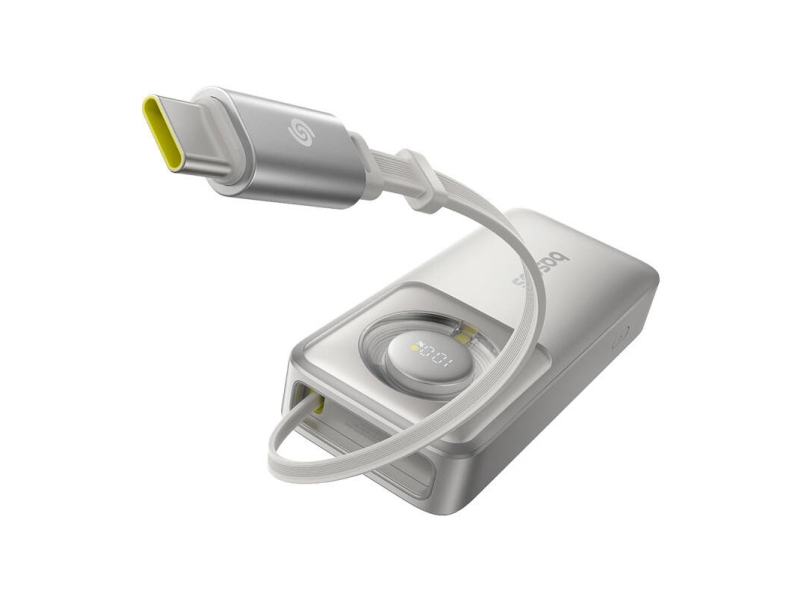 Baseus Free2pull 10000Mah 30W Powerbank Med Usb-C-Port Og Udtrækkeligt Usb-C-Kabel - Grå