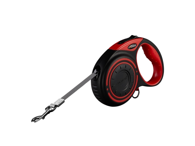 Dogness Automatic Leash 5M With Flashlight And Bag Container (Red)